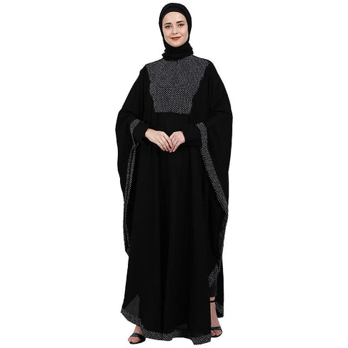 Black Nida Plain Embellished Kaftan Pochampally