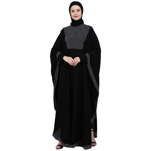 Black Nida Plain Embellished Kaftan Pochampally