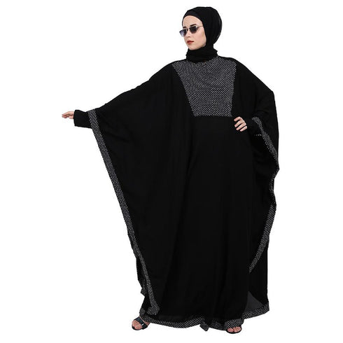 Black Nida Plain Embellished Kaftan Pochampally