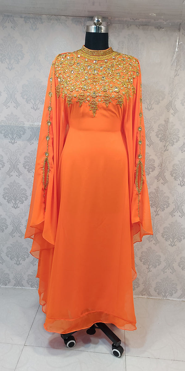 Orange Georgette Zari Work Kaftan