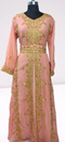 Peach Ari Stone Work Georgette Islamic Style Beads Embedded Partywear Kaftan Long Gown Evening wear Dubai kaftan