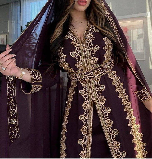 Wine Georgette Kaftan for Brides