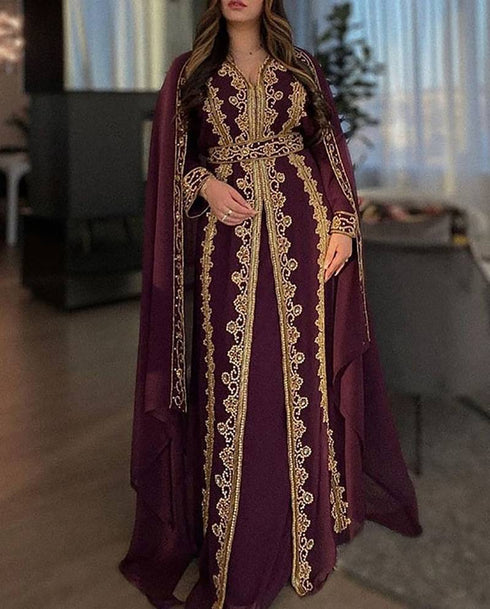 Wine Georgette Kaftan for Brides