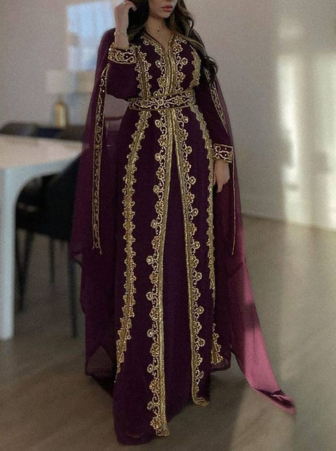 Wine Georgette Kaftan for Brides