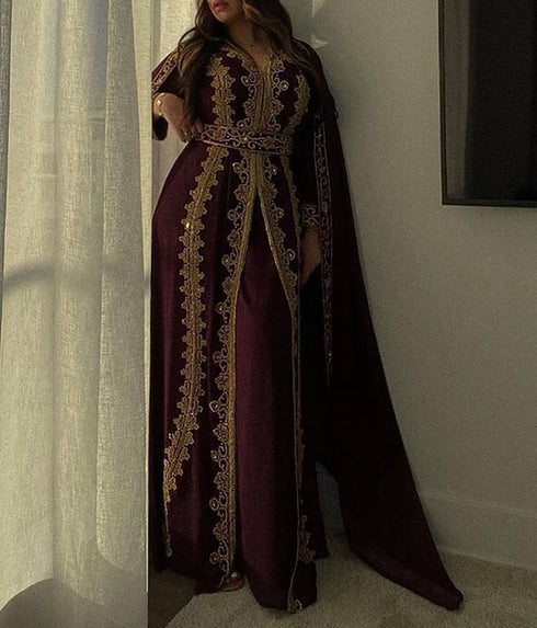 Wine Georgette Kaftan for Brides