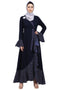 Designer abaya with Polka dotted frills- Navy Blue