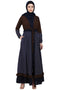 Classic front open abaya with polka dot- Coffee-Navy Blue