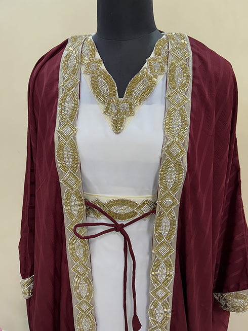 Maroon Georgette Kaftan with Golden Embroidery