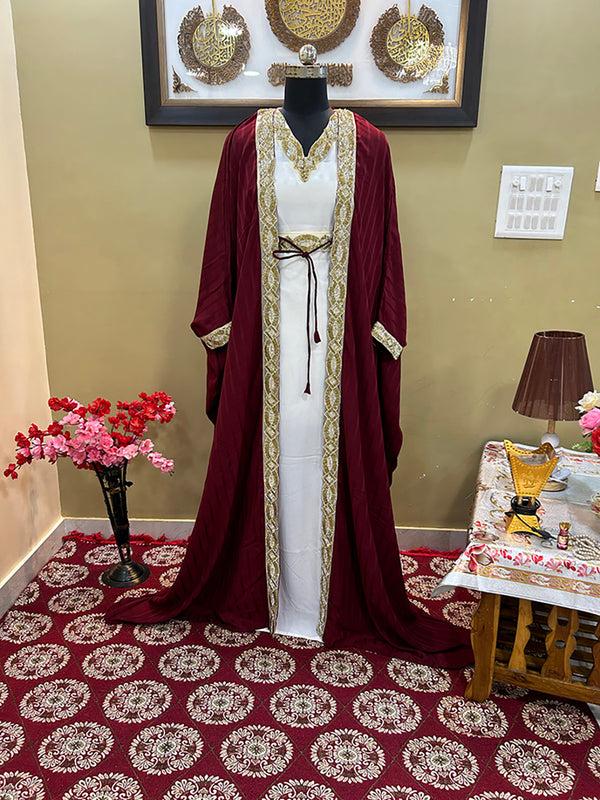 Maroon Georgette Kaftan with Golden Embroidery
