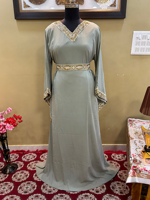 Grey Handcrafted Zari work Stitched Georgette Kaftan Party Wedding Dresses