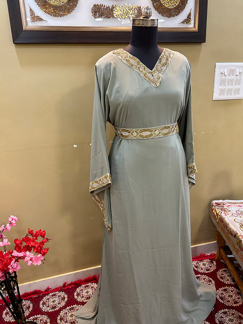 Grey Handcrafted Zari work Stitched Georgette Kaftan Party Wedding Dresses