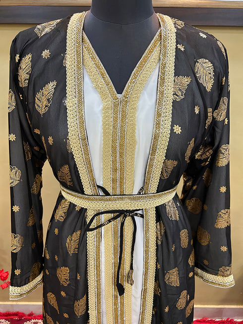 Black Handcrafted Zari work Stitched Georgette Kaftan Party Wedding Dresses
