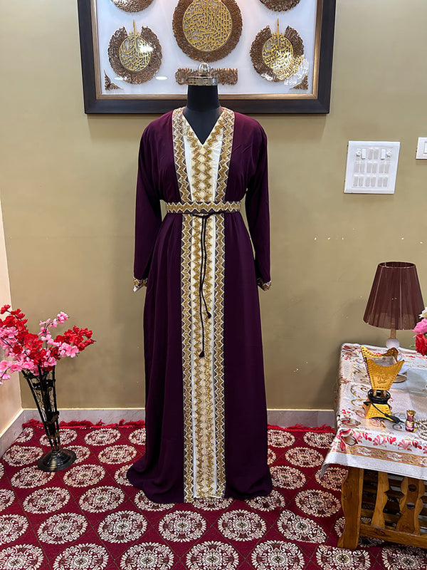 Maroon Georgette Zari Embroidered Kaftan Dress