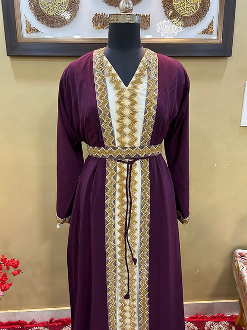 Maroon Georgette Zari Embroidered Kaftan Dress