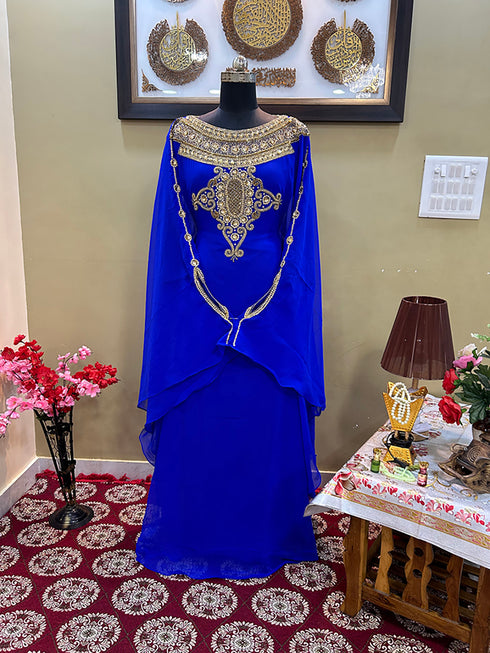Royal Blue Georgette Zari Work Kaftan