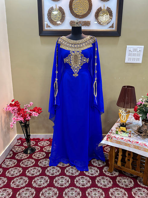 Royal Blue Georgette Zari Work Kaftan