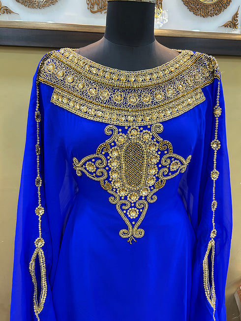 Royal Blue Georgette Zari Work Kaftan