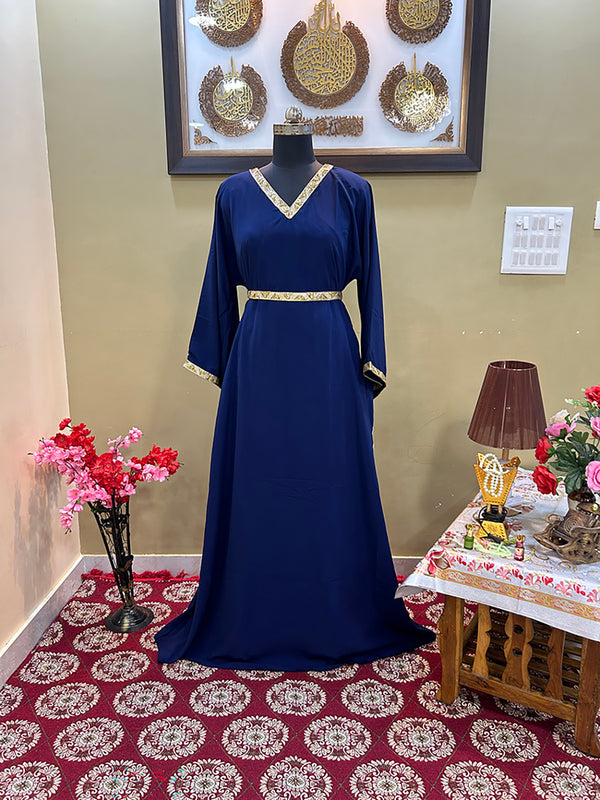 Navy-Blue Handcrafted Zari work Stitched Georgette Kaftan Party Wedding Dresses