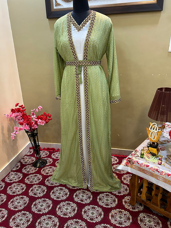 Olive-Green Handcrafted Zari work Stitched Georgette Kaftan Party Wedding Dresses