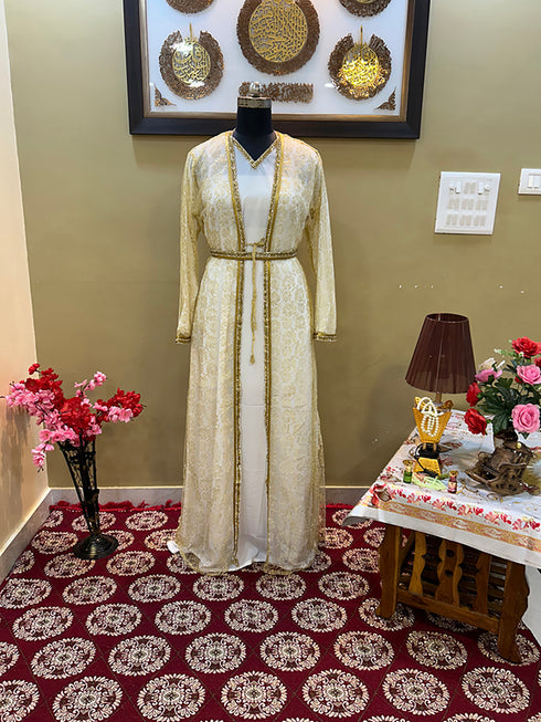 Gold Handcrafted Zari work Stitched Georgette Kaftan Party Wedding Dresses