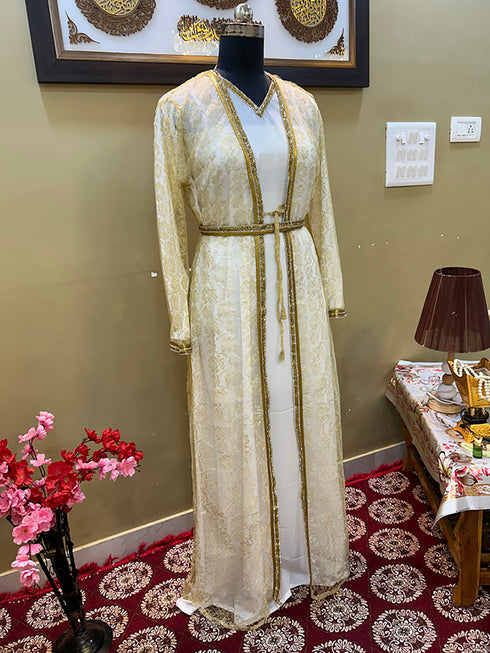 Gold Handcrafted Zari work Stitched Georgette Kaftan Party Wedding Dresses