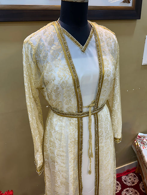 Gold Handcrafted Zari work Stitched Georgette Kaftan Party Wedding Dresses