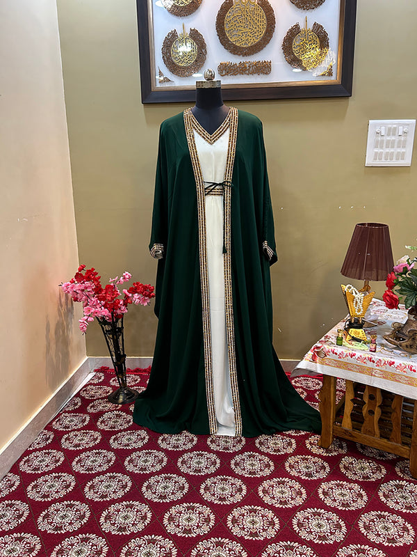 Green Handcrafted Zari work Stitched Georgette Kaftan Party Wedding Dresses