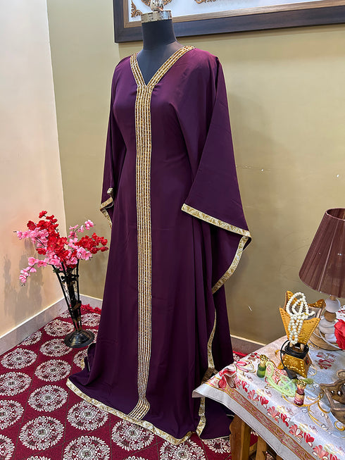 Wine Handcrafted Zari work Stitched Georgette Kaftan Party Wedding Dresses