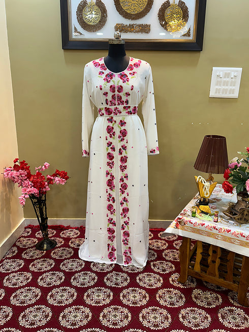 White Handcrafted Zari work Stitched Georgette Kaftan Party Wedding Dresses