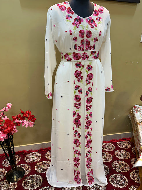 White Handcrafted Zari work Stitched Georgette Kaftan Party Wedding Dresses
