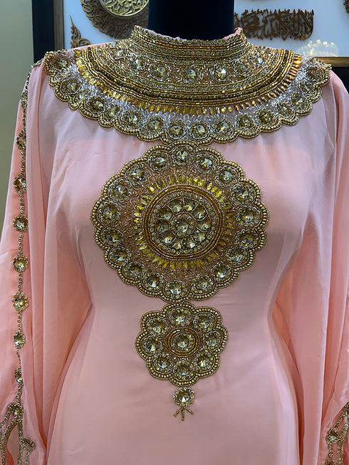 Peach Georgette Zari Work Kaftan