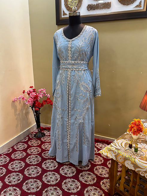 Grey Georgette Zari Work Kaftan