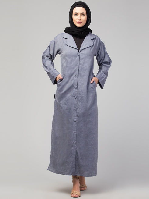 Grey Denim Plain Abaya