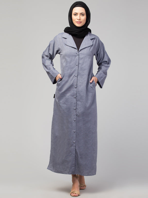 Grey Denim Plain Abaya