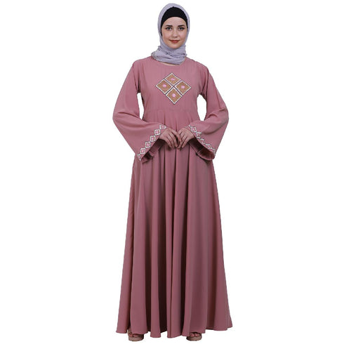 Baby Pink Embroidery Work Emirates Umbrella Eid Abaya