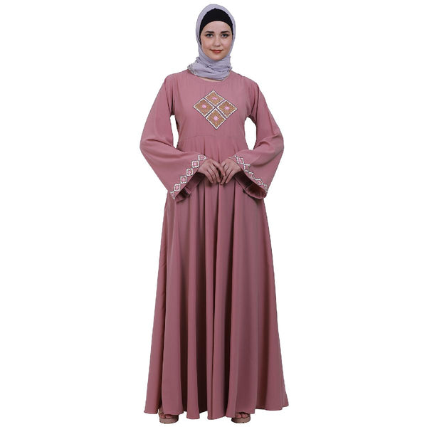 Baby Pink Embroidery Work Emirates Umbrella Eid Abaya