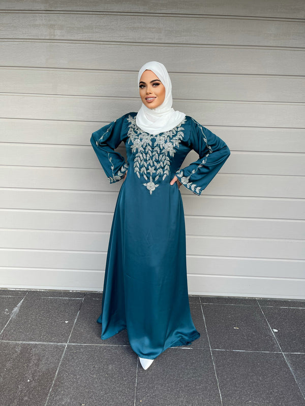 Sky Blue Zari & Stone Work stitched Satan Designed Kaftan Party Wear