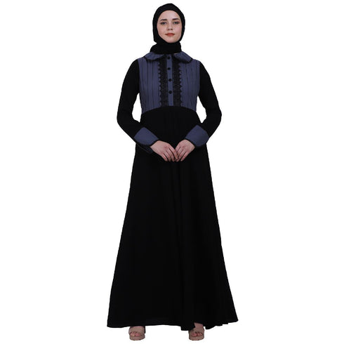 Dual colored abaya with Baby collar- Black-Grey