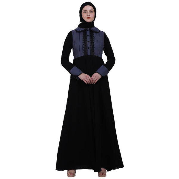 Dual colored abaya with Baby collar- Black-Grey