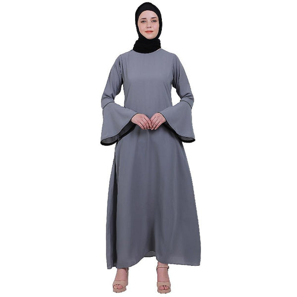 Casual A-line abaya with bell sleeves- Grey