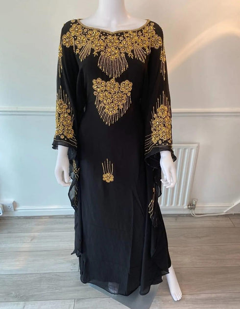 Black Handcrafted Zari Stone Bedded work Stitched Kaftan Party Wedding Dresses