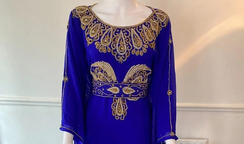 Royal Blue Handcrafted Zari Stone work Stitched Kaftan Party Wedding Dresses
