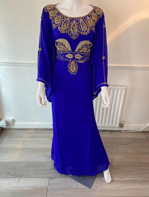 Royal Blue Handcrafted Zari Stone work Stitched Kaftan Party Wedding Dresses