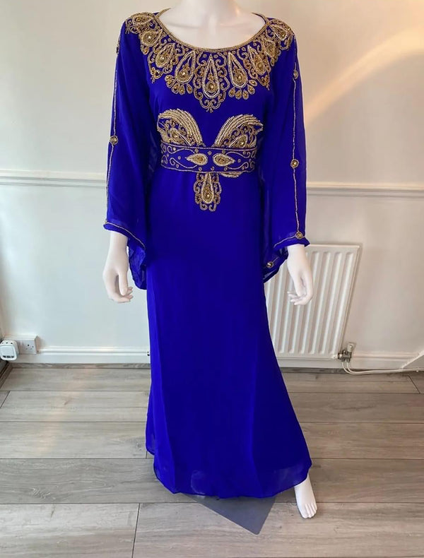 Royal Blue Handcrafted Zari Stone work Stitched Kaftan Party Wedding Dresses