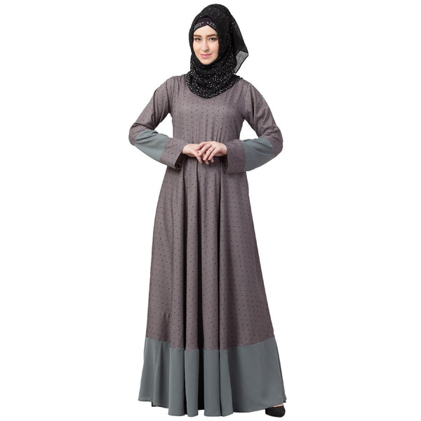 Polka Dotted Full Flare Abaya- Grey