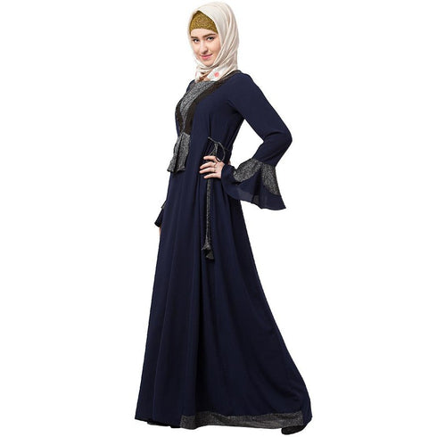 Designer abaya with sequins work- Navy Blue