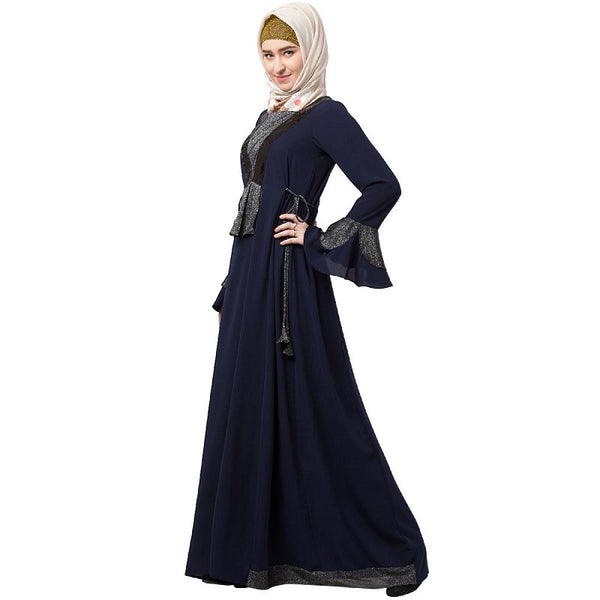 Designer abaya with sequins work- Navy Blue