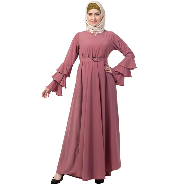 Umbrella Abaya With Bell Sleeves- Puce Pink