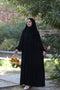 Black Color Frilled and Pleated Abaya with Elastic-Cuffed Sleeves in Firdaus Fabric