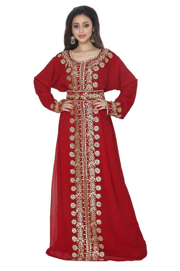 Maroon Embroidered Work Stitched Georgette Kaftan Wedding Dress